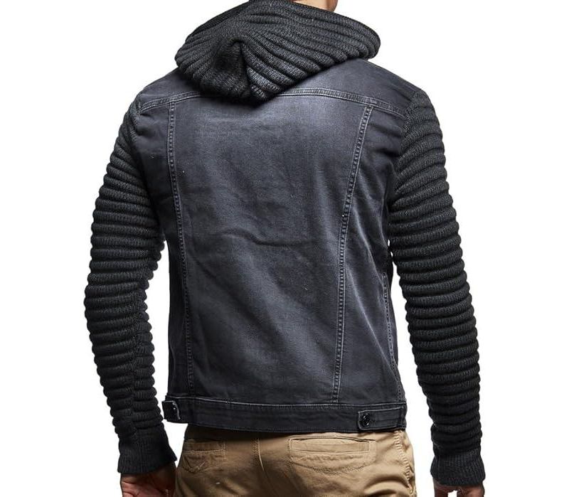 Men's LN5240 Casual Denim Jacket with Knitted Sleeves
