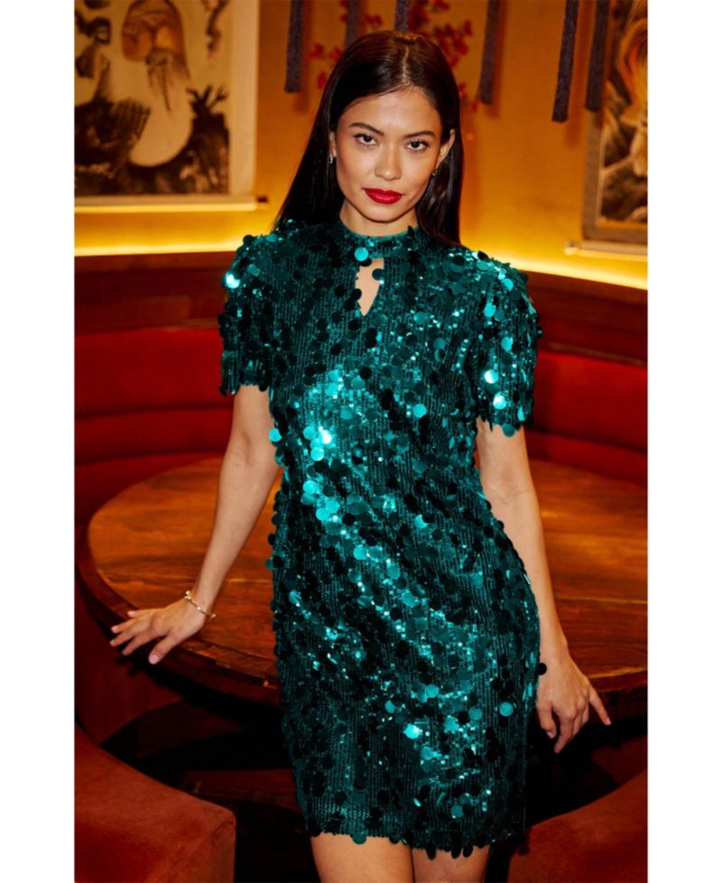 Women's Sequin Short Sleeve Tunic Dress
