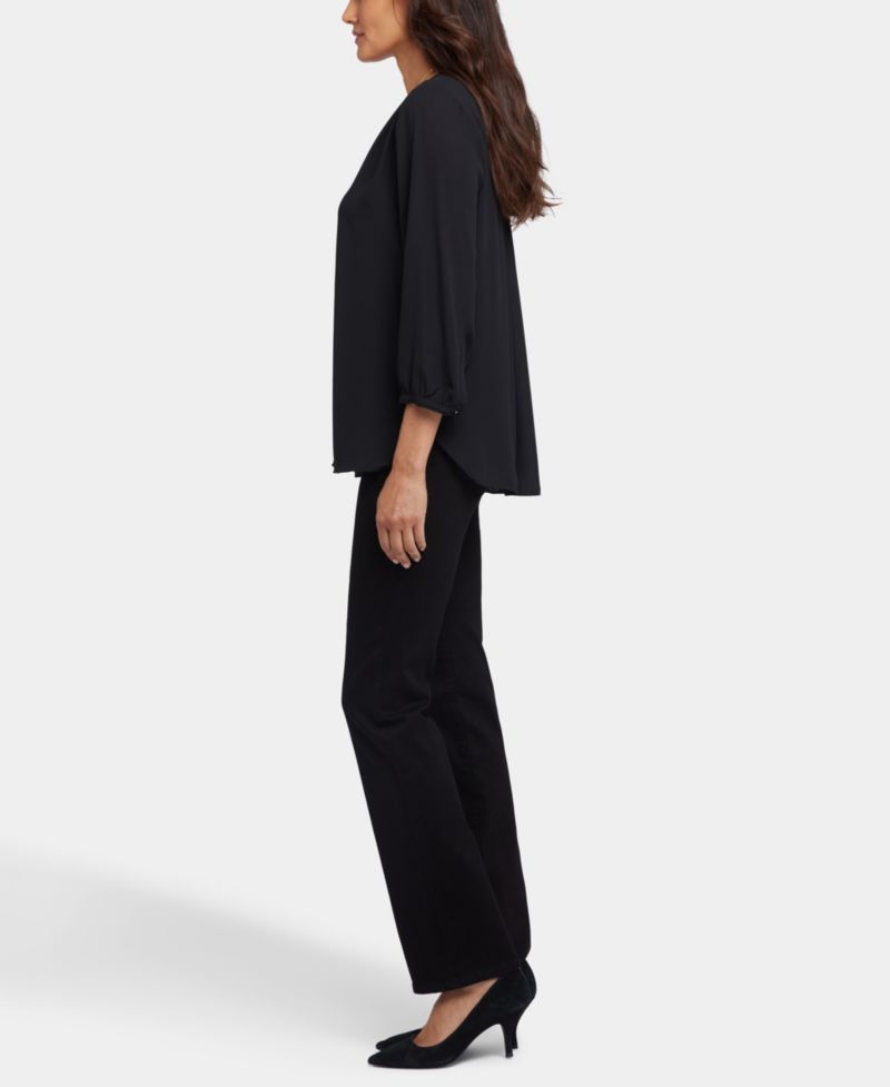 Petite Pintuck Split neck Top