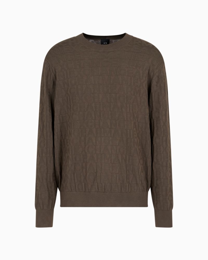 Men's Jacquard Allover Debossed Logo Crewneck Sweater