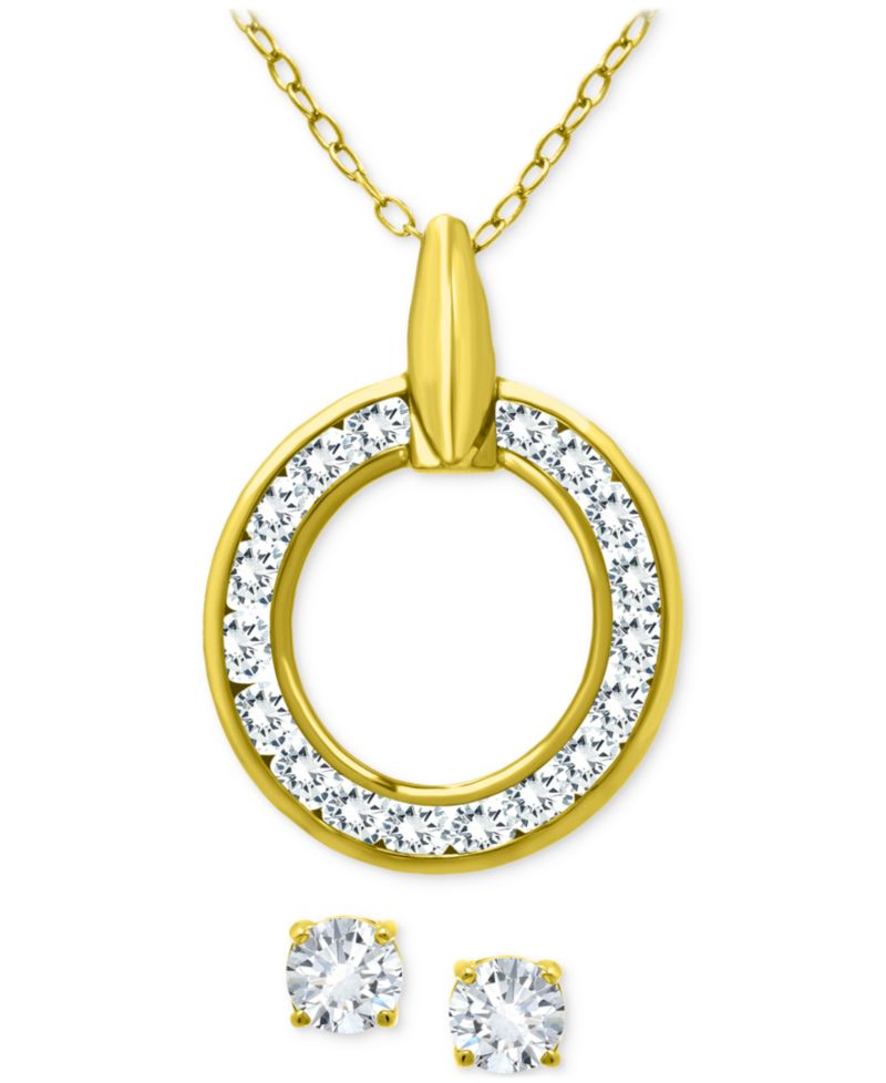 2-Pc. Set Cubic Zirconia Circle Pendant Necklace & Stud Earrings