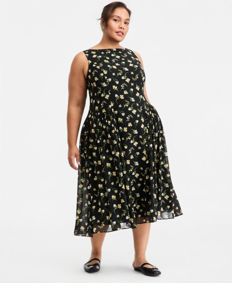 Plus Size Drop-Waist Midi Dress