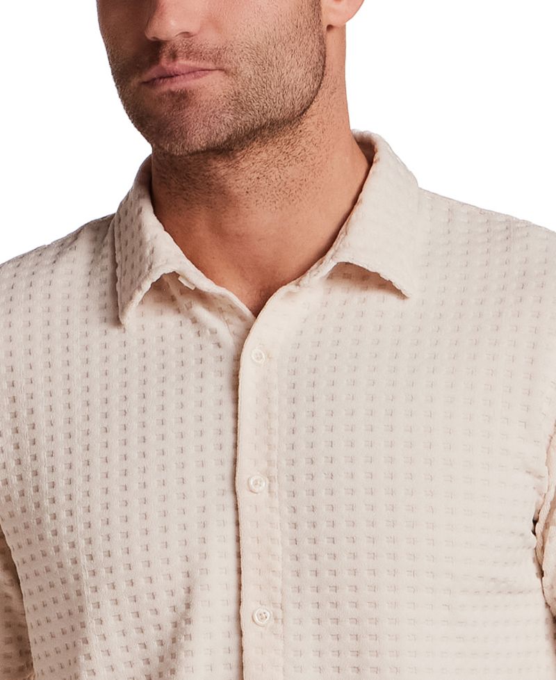 Men's Short-Sleeve Textured Grid Coatfront Knitmen's Shirt