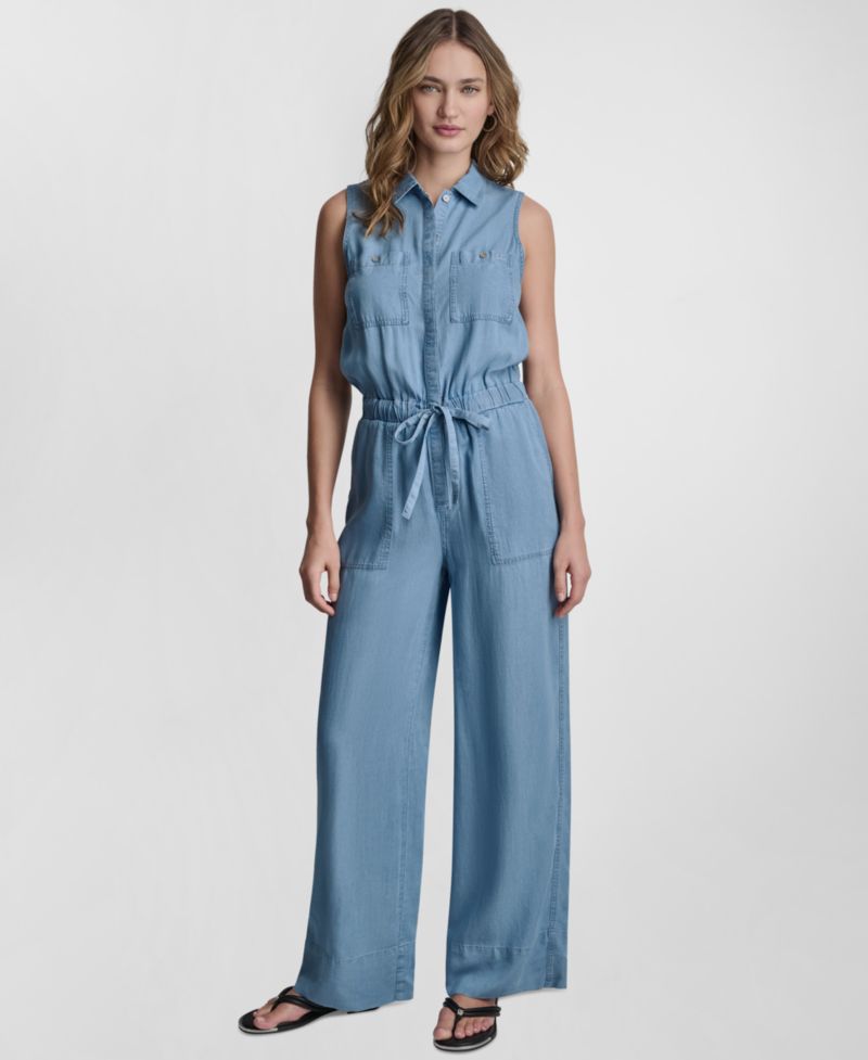Petite Sleeveless Collared Jumpsuit