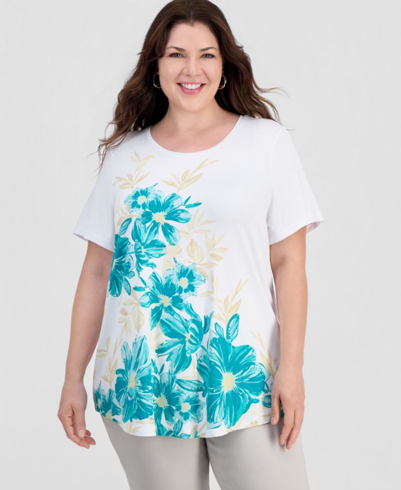 Petite Painted Floral Scoop Neck Top