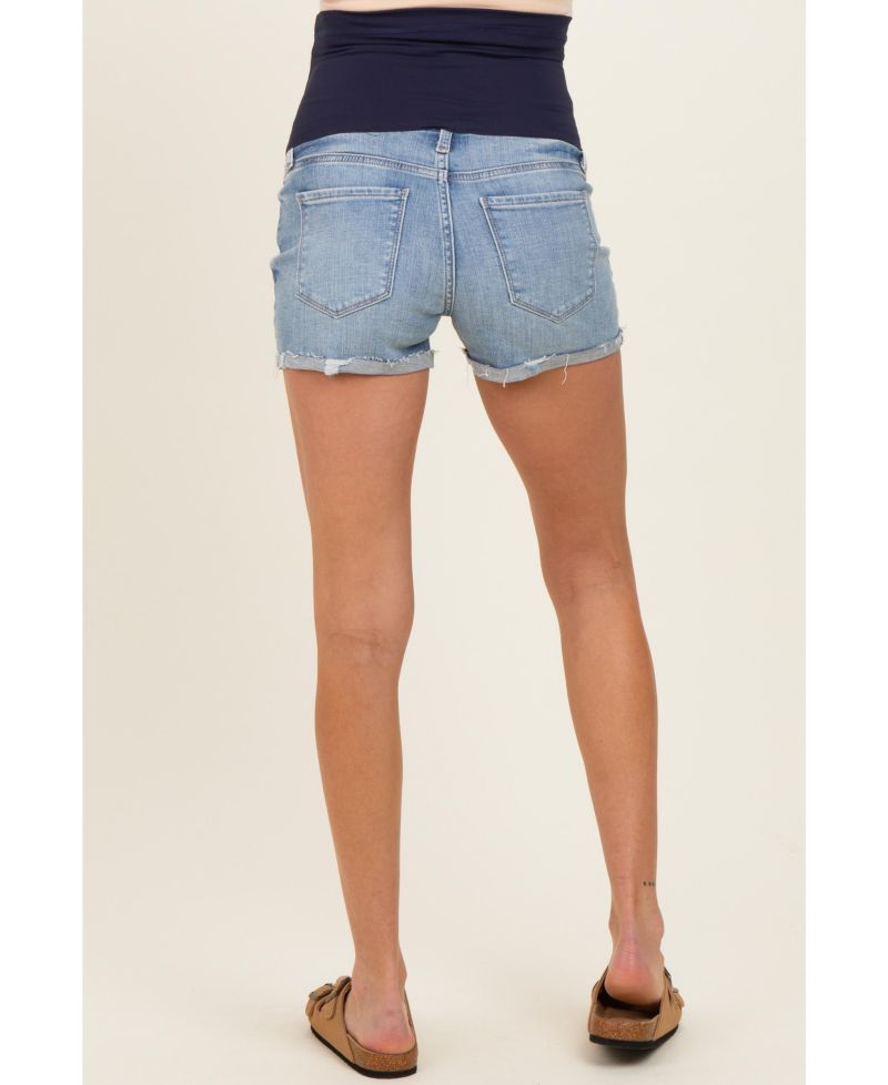Women's Light Blue Raw Cuffed Hem Denim Shorts