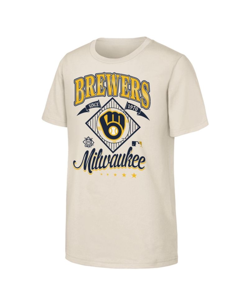 Big Boys and Girls Natural Milwaukee Brewers Triple Hit T-Shirt