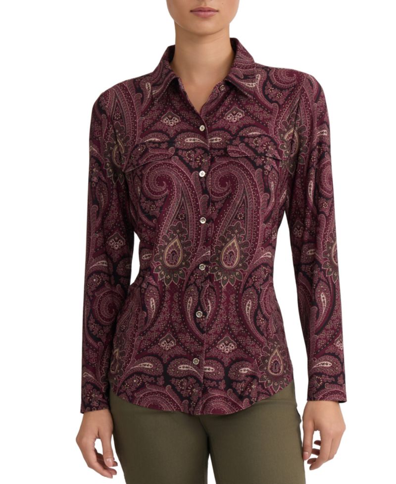 Petite Paisley Long-Sleeve Button-Down Top