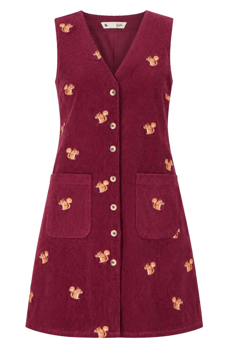 Women's V-Neck Cord Pinafore Dress