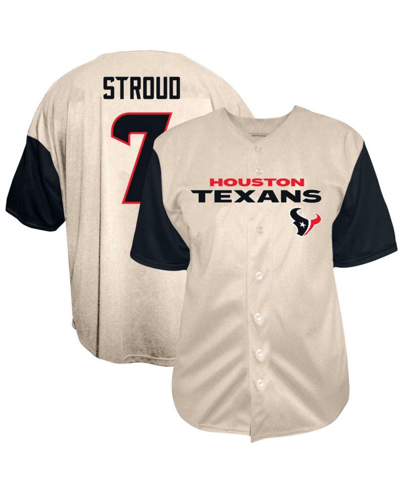 Men's C.J. Stroud Cream Houston Texans Big & Tall Baseball Button-Up Shirt
