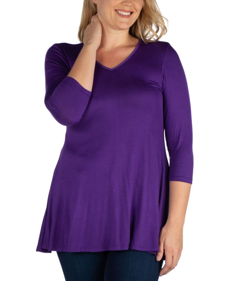 Plus Size 3/4 Sleeve V-Neck Tunic Top