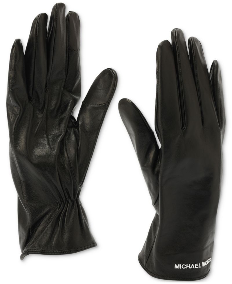 Women's Logo Detail Leather Tech Gloves