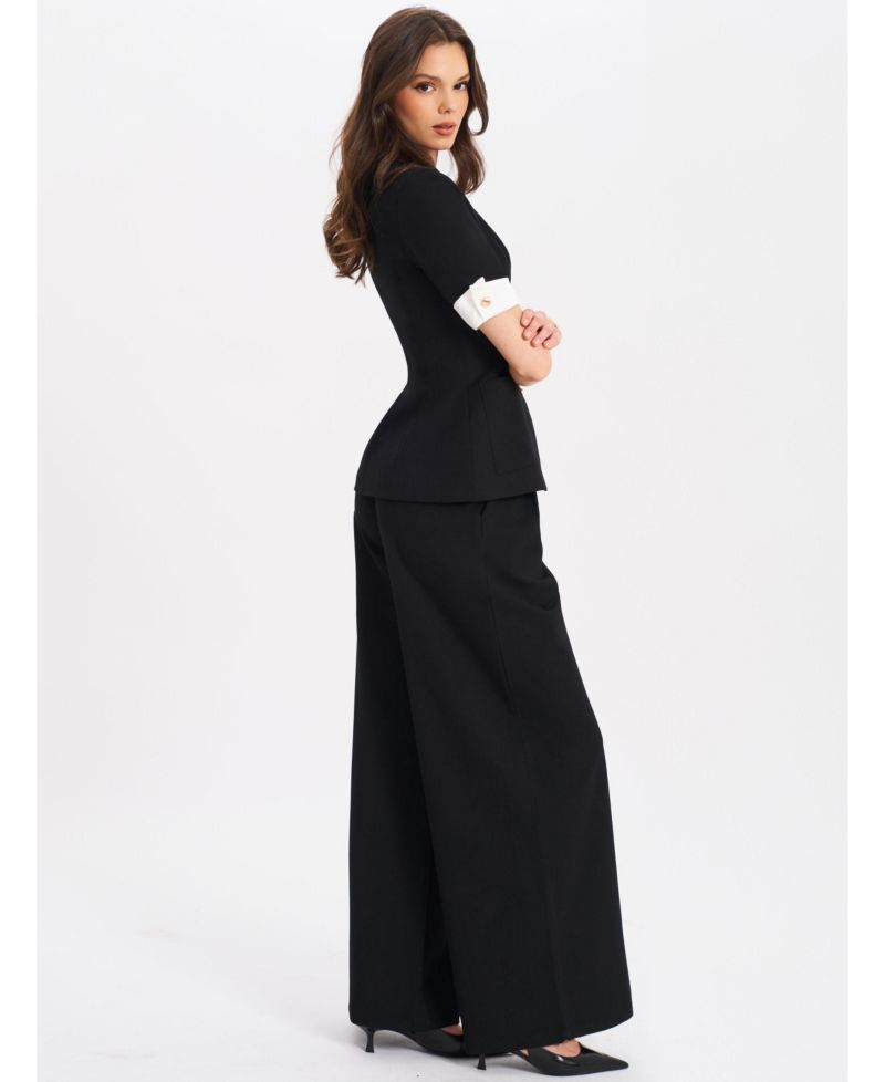 Women's Aleeza Black Wide Leg Suit Pants