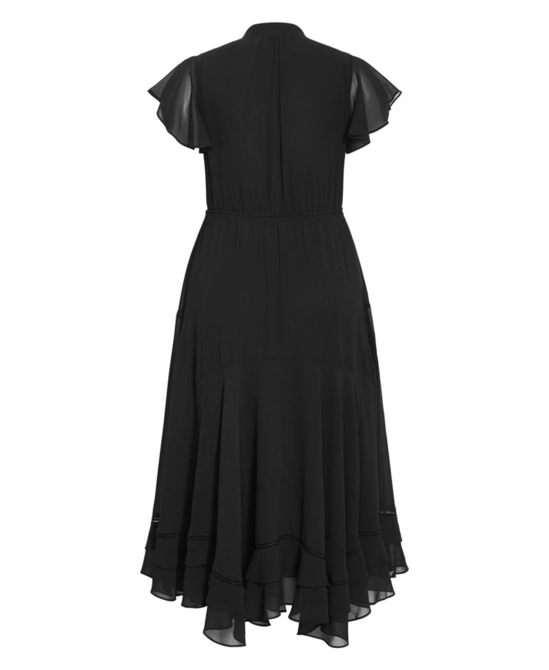 Plus Size Yasmine Victorian-Turtleneck Sheer Cap-Flutter Sleeves Maxi Dress