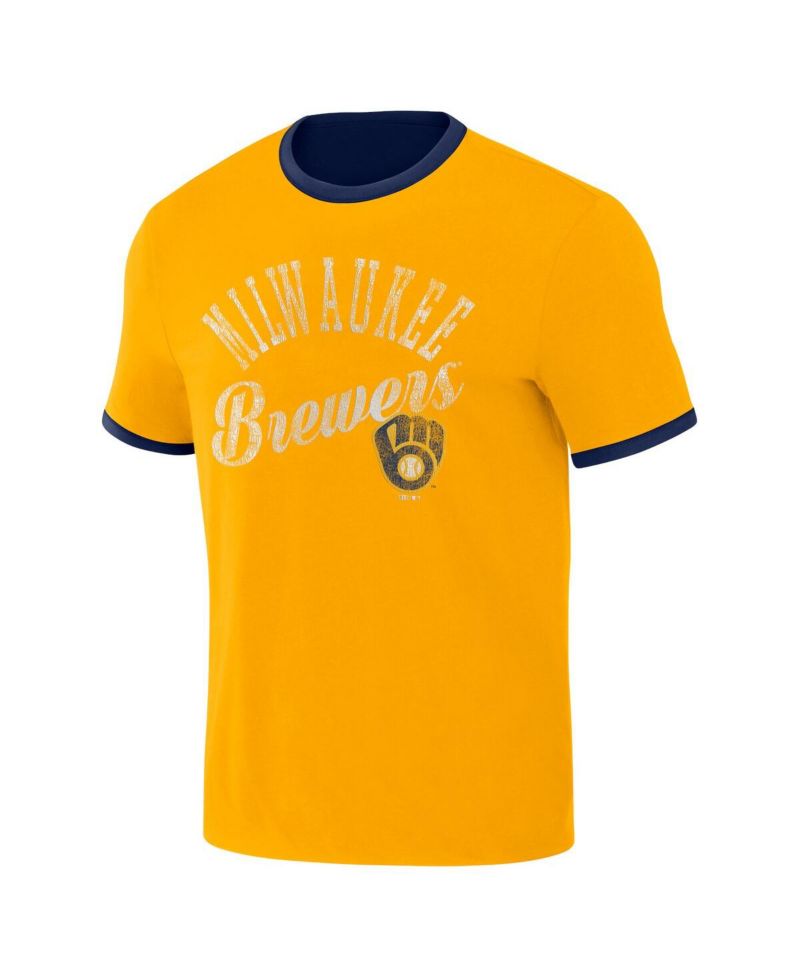 Men's Darius Rucker Collection by Navy, Gold Distressed Milwaukee Brewers Two-Way Ringer Reversible T-shirt