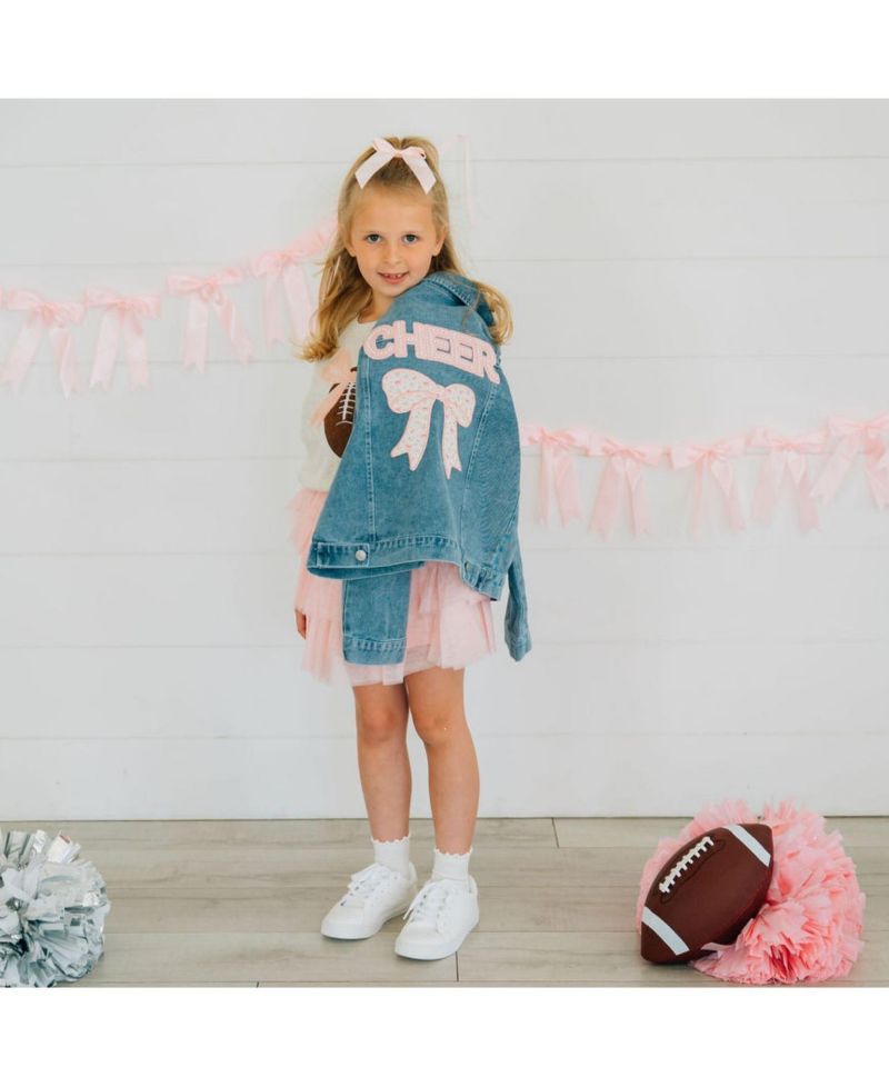 Little Girl 's 5 -8 Cheer Bow Patch Denim Jacket