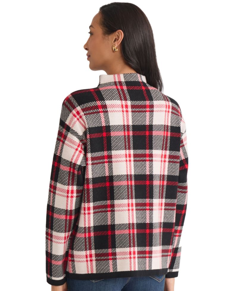 Women's Birdseye Plaid Funnel Neck Sweater