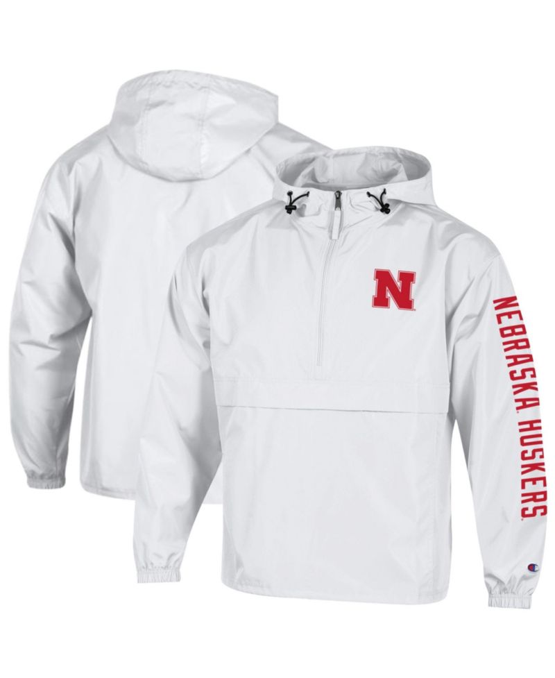 Men's White Nebraska Huskers Cloud Packable Half-Zip Hooded Jacket