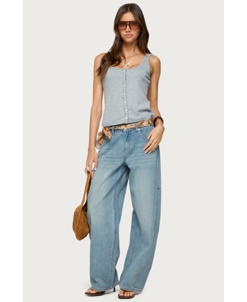 Womens Gwenne Pointelle Button Up Tank Top