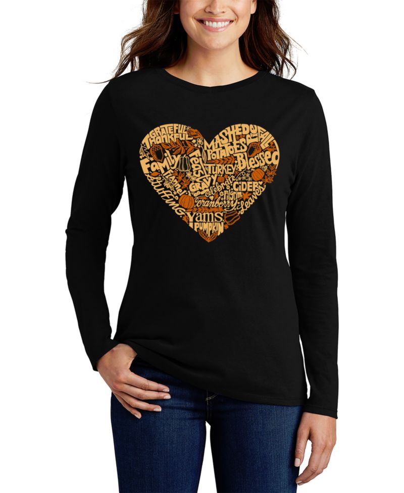 Women's Thanksgiving Heart Word Art Long Sleeve T-Shirt
