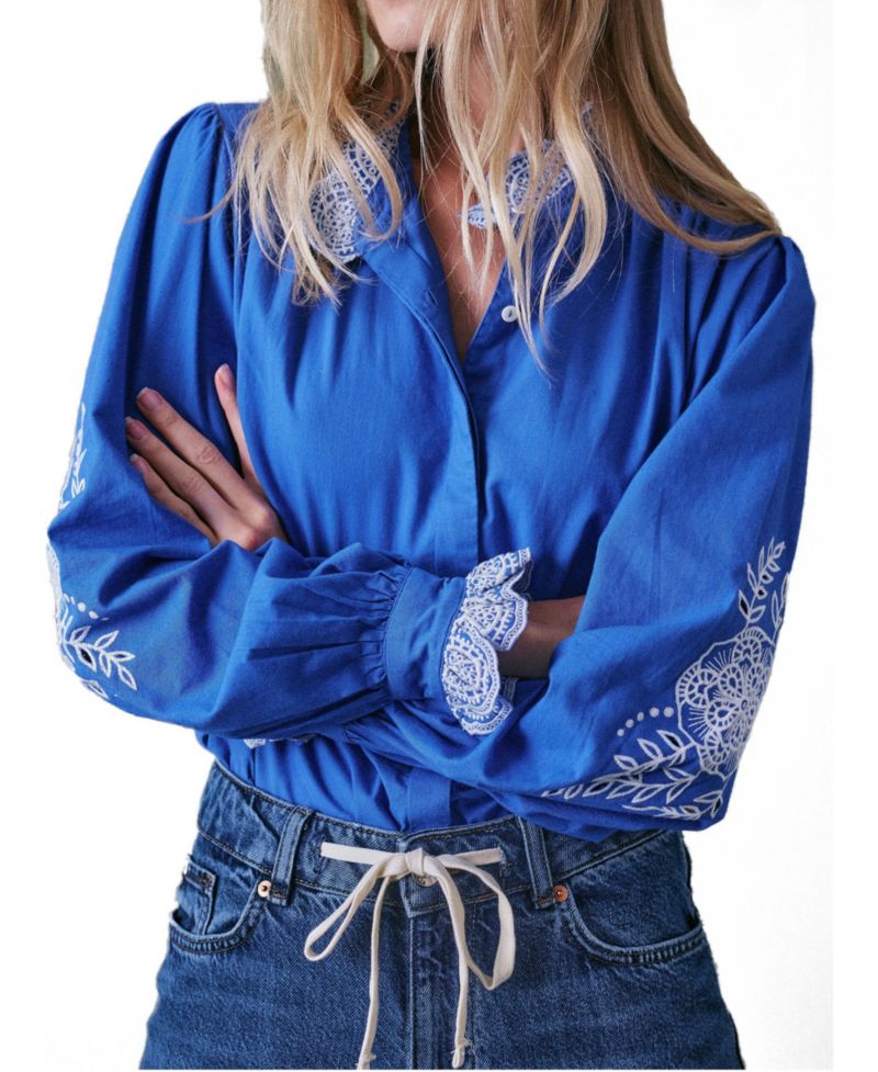 Women's Jewel Trim Cotton Carla Blouse