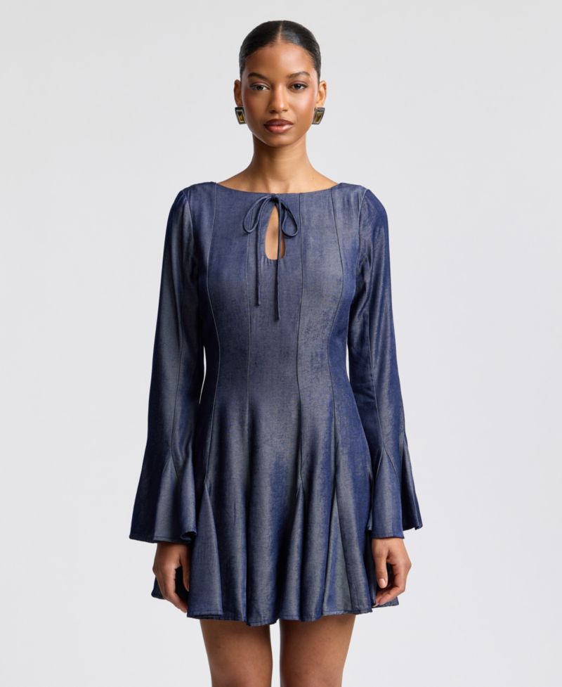 Women's Boat Neck Bell-Sleeve Mini Dress