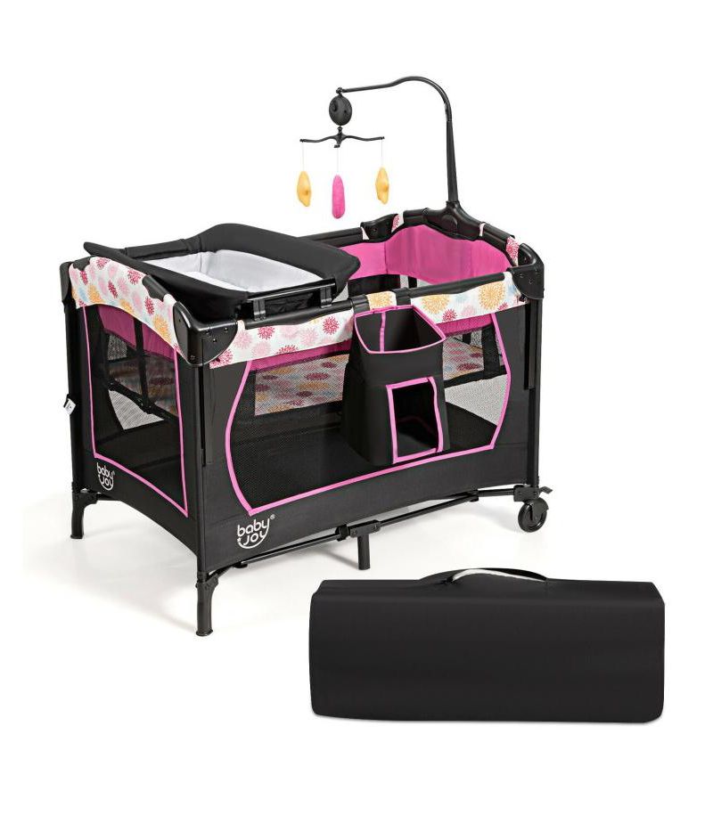 3-in-1 Convertible Portable Baby Playard with Music Box and Wheel and Brakes