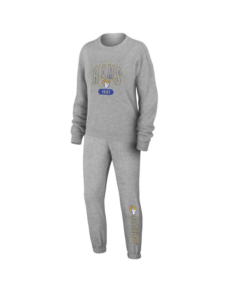 Women's Heather Gray Los Angeles Rams Knit Long Sleeve Tri-Blend T-Shirt & Pants Sleep Set