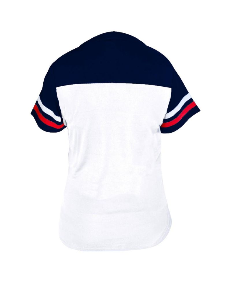 Women's White/Navy Atlanta Braves Plus Size Two-Stripe V-Neck T-Shirt