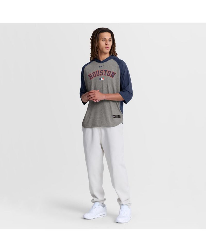 Men's Gray Houston Astros Authentic Collection Flux Dri-FIT Raglan 3/4-Sleeve Hooded T-Shirt