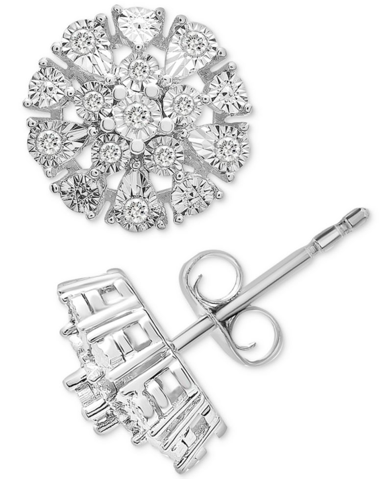 Diamond Flower Burst Stud Earrings (1/10 ct. t.w.) in Sterling Silver
