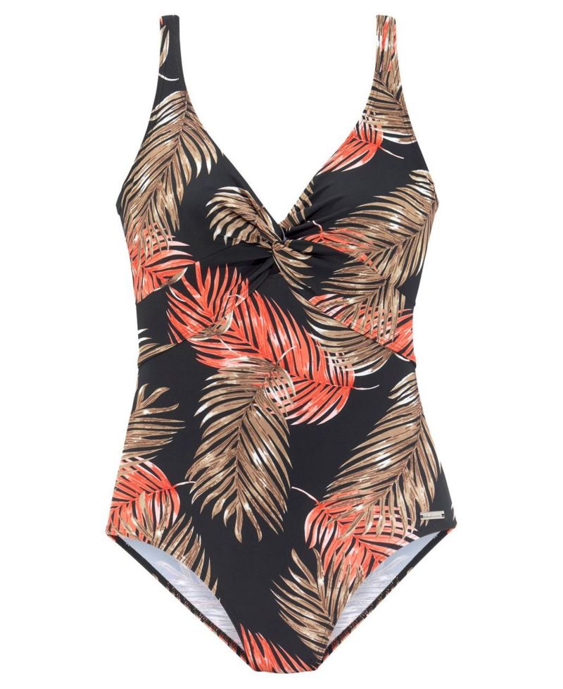Women's Tropical Print V-Neck Tummy Control One-Piece Swimsuit