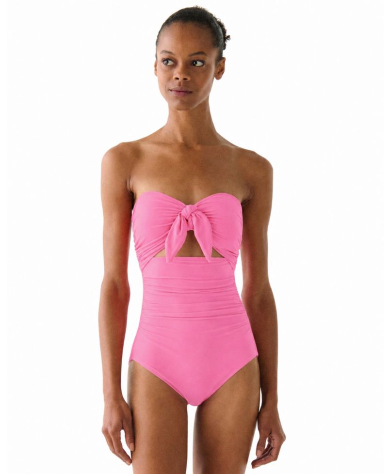 Women's Tie Front Bandeau Cutout One-Piece Swimsuit