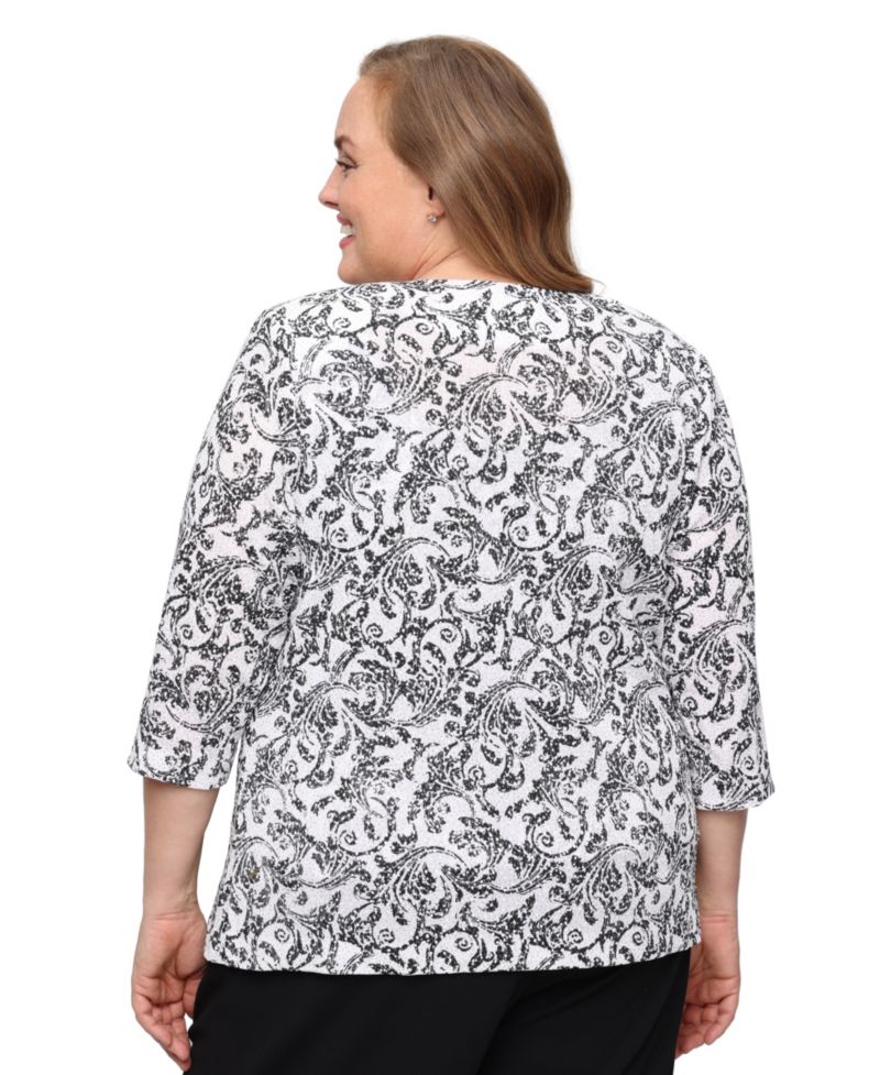 Plus Size Scoop Neck Top & 3/4-Sleeve Jacket, 2-Piece Set