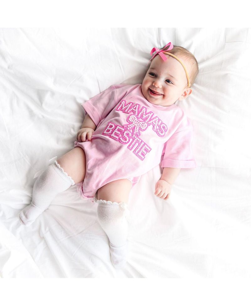 Baby Girls Mama's Bestie Pearl Patch Short Sleeve Romper
