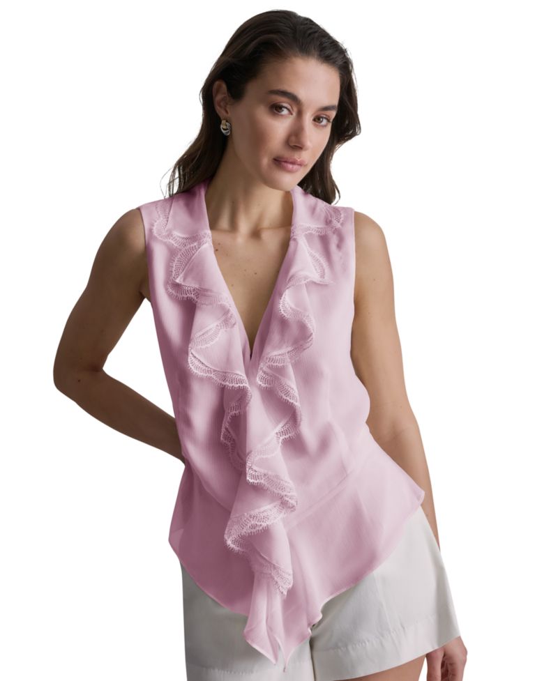 Women's Ruffled V-Neck Sleeveless Blouse