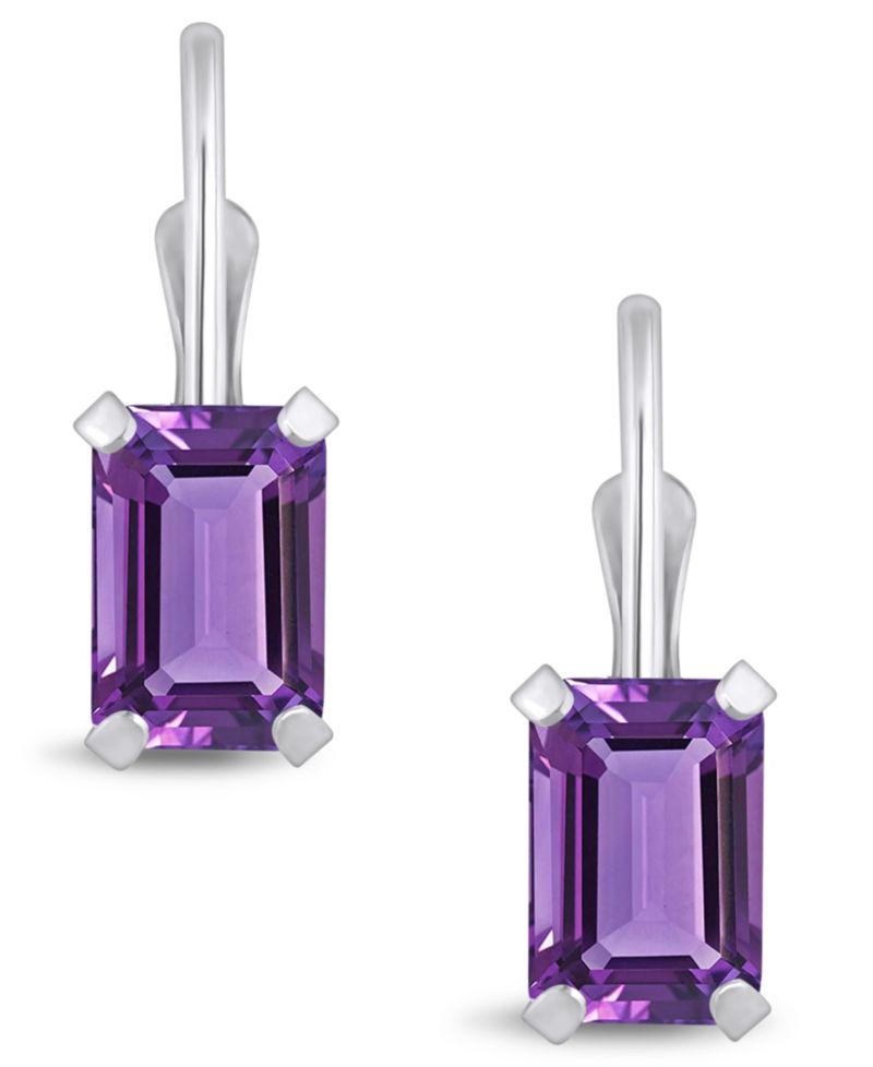 Gemstone Leverback Earrings in 10K White Gold
