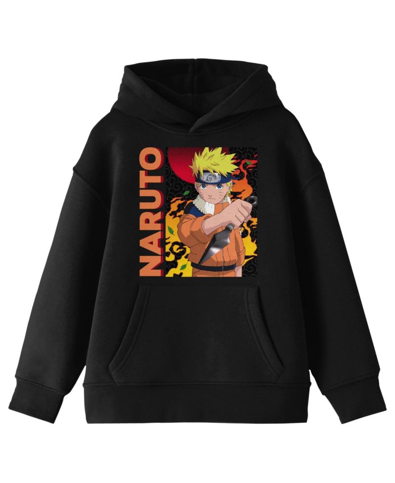 Main Character On Elemental Background Long Sleeve Youth Black Hooded Sweatshirt-Medium
