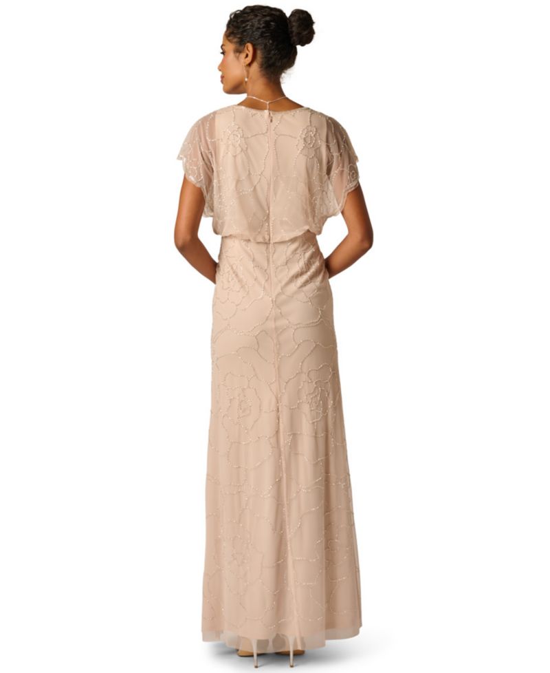 Women's Bead Blouson V-Neck Long Dress