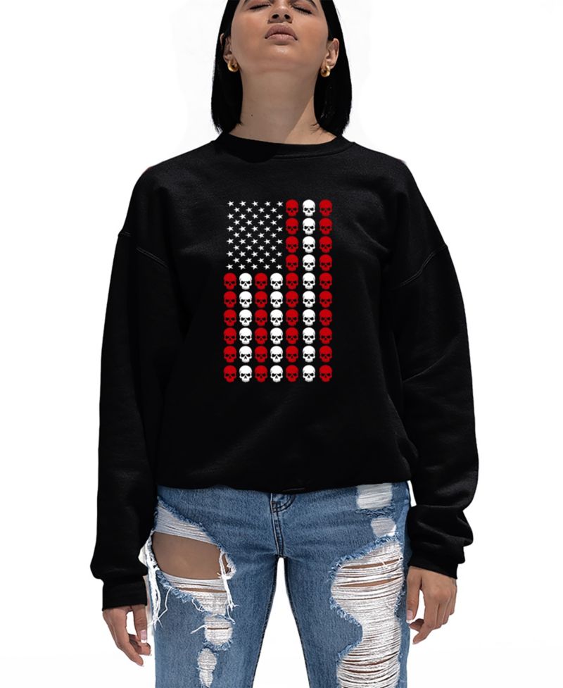 Women's Skull Flag Word Art Crew Neck Sweatshirt