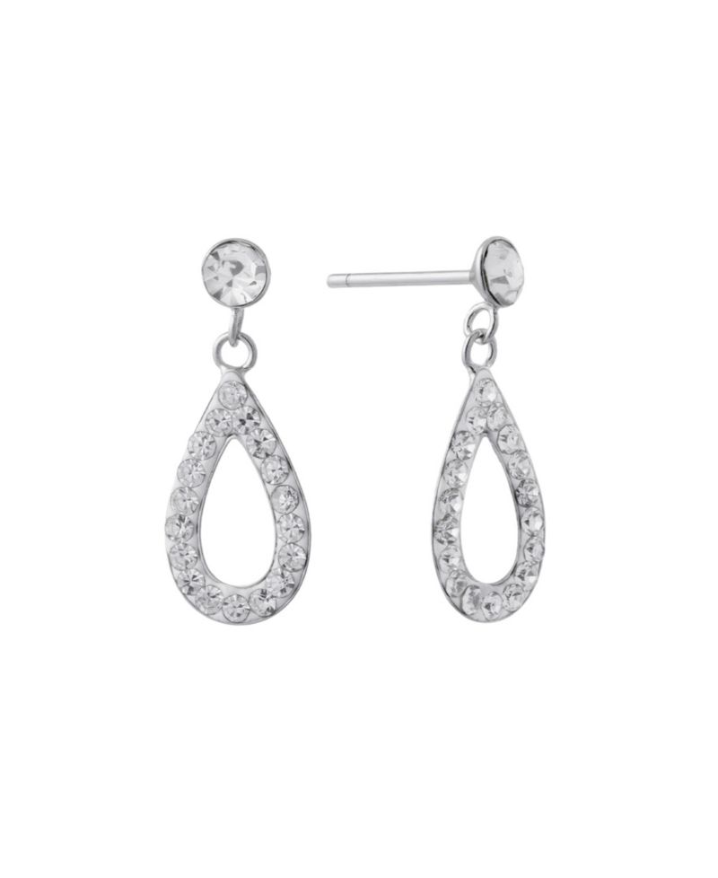 Sterling Silver Crystal Pave Open Teardrop Earrings