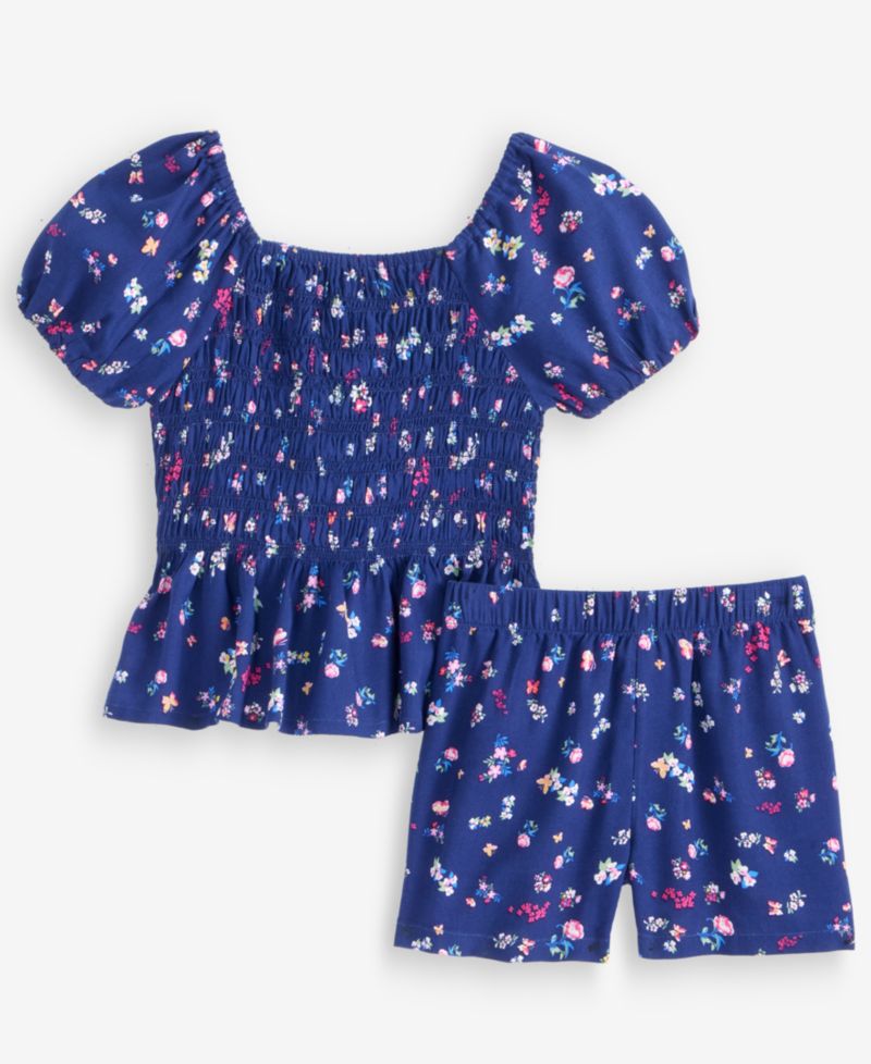 Girls' 12M-5T Floral-Print Top & Shorts, 2-Piece Set