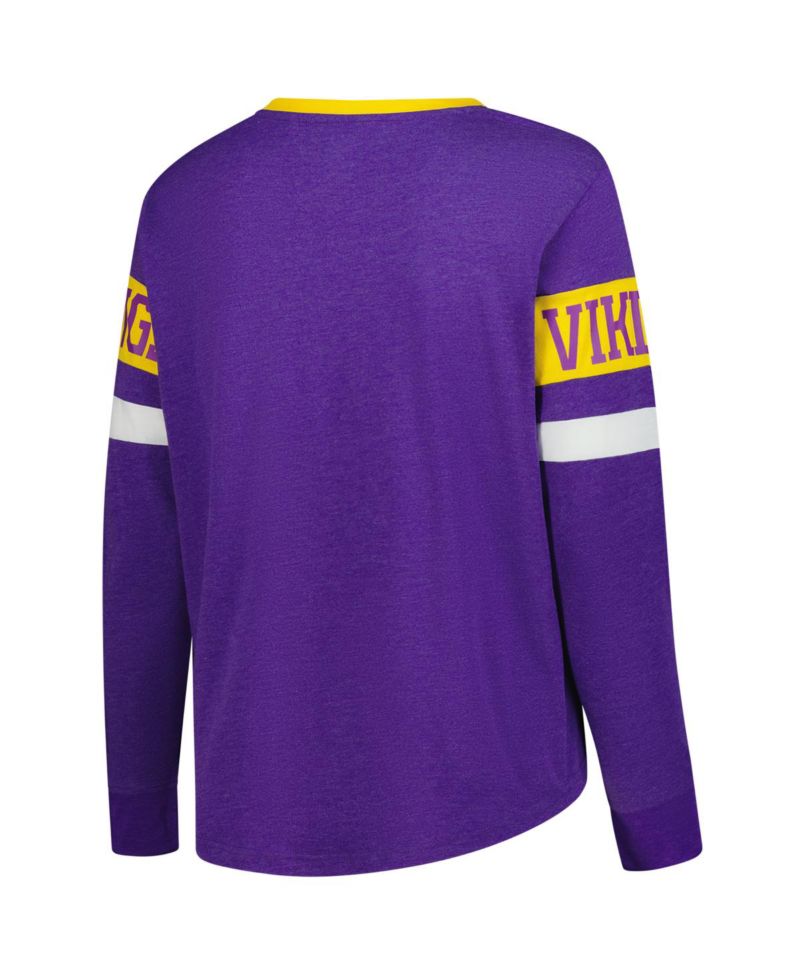 Women's Purple Minnesota Vikings Plus Size Throwback Lace-Up Long Sleeve T-Shirt