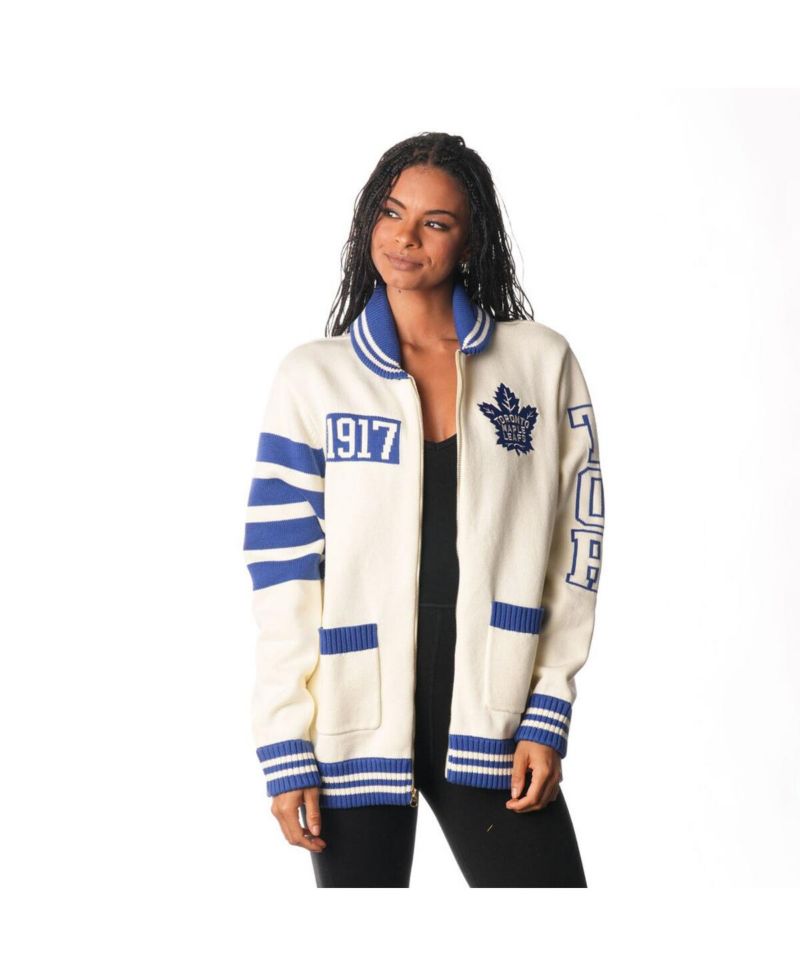 Men's and Women's Cream Toronto Maple Leaf's Jacquard Full-Zip Sweater