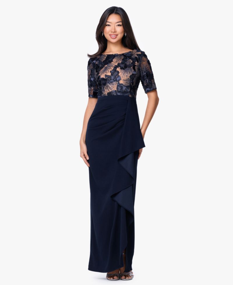 Women's Boat Neck Scuba Ruffle Dress