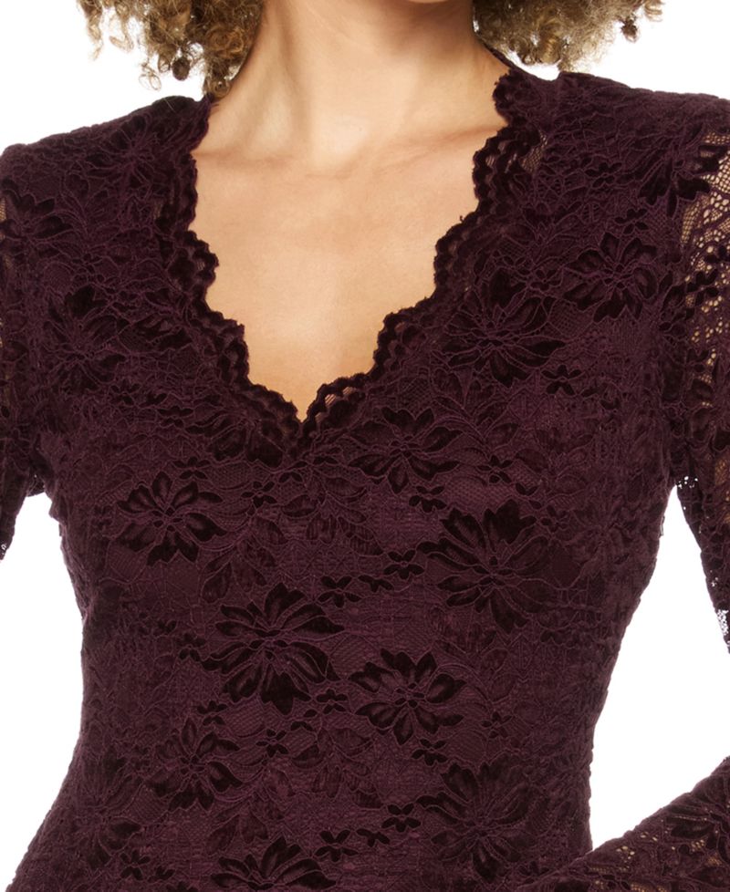 Juniors' A-Line Lace V-Neck Dress