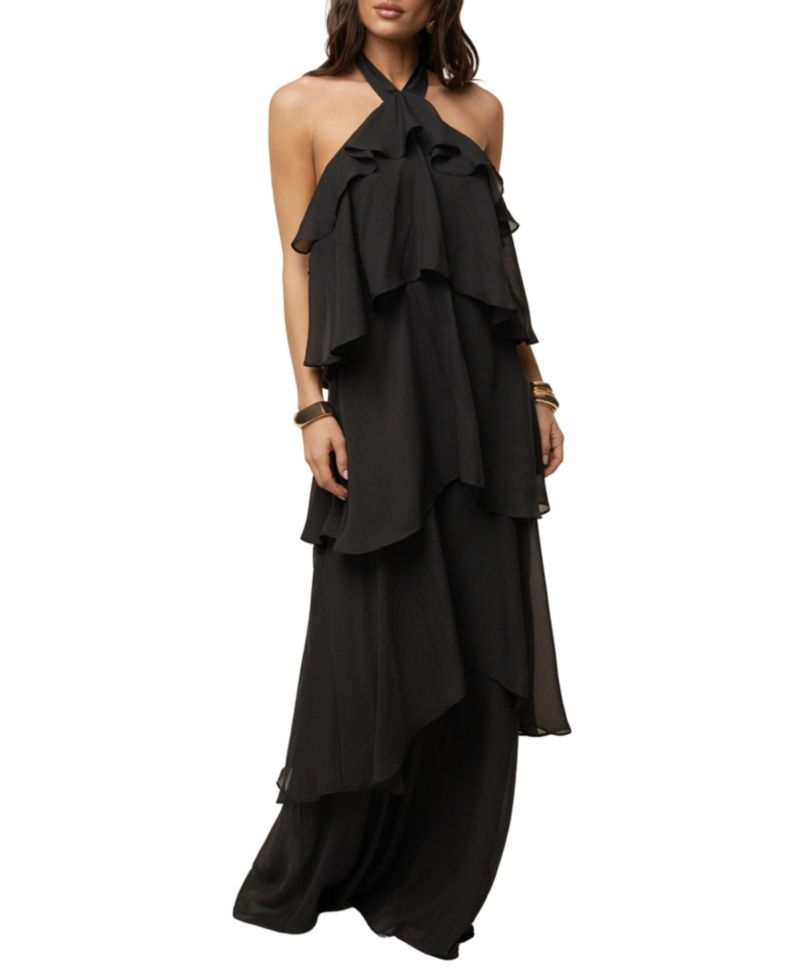Women's Head In The Clouds Halter Tiered-Ruffle Wedding Guest Maxi Dress
