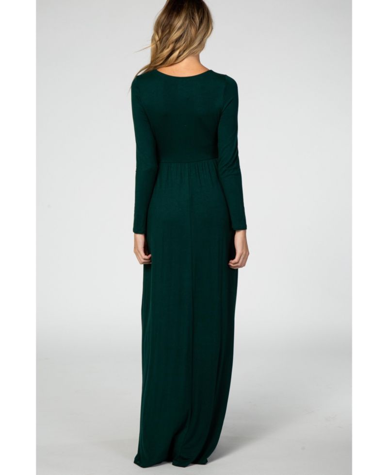 Women's Green Long Sleeve Nursing Maxi Dress