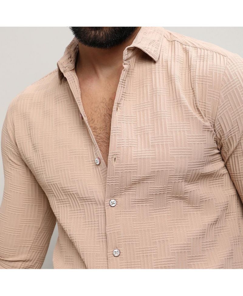 Men's Beige Self-Design Intertwine Shirt