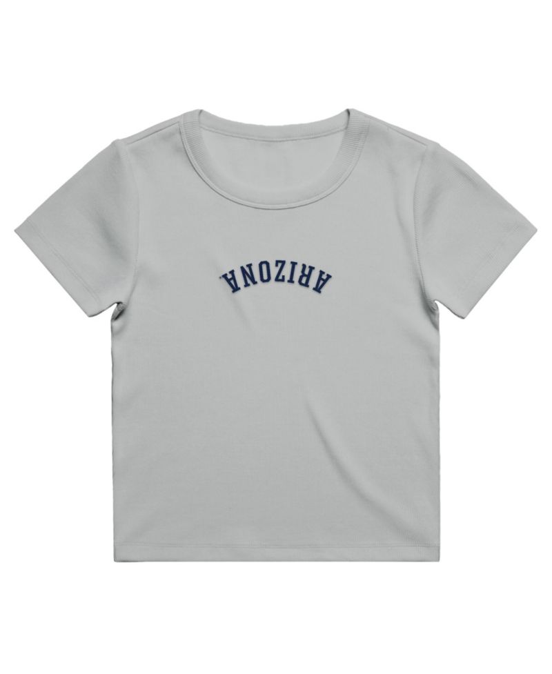 Women's Gray Arizona Wildcats Upside Down Embroidery Ribbed Cropped T-Shirt